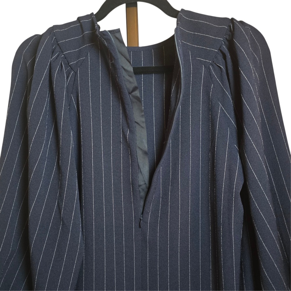 Ganni Pinstripe Balloon Sleeve Dress Black White Size 34 Puff Sleeve Shift - Picture 12 of 12